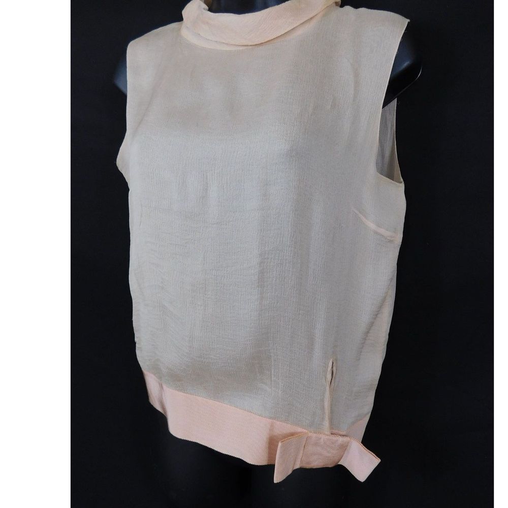 Prada Light Peach Silk Cowlneck Sleeveless Side Bow Blouse 40